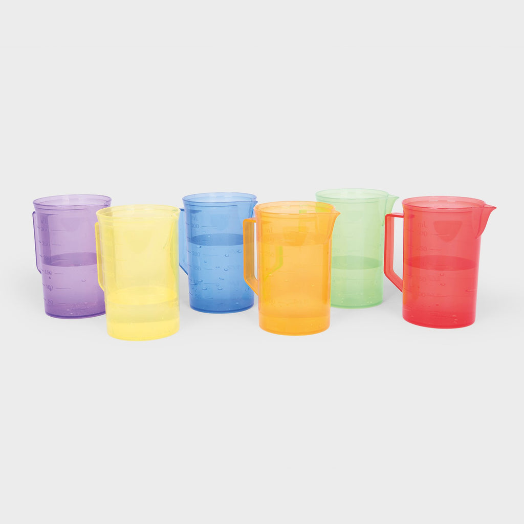 Translucent Colour Jug Set Set of 6, Discover a World of Learning and Fun with Our TickiT® Translucent Colour Jug Set!Introduce your child to the fascinating world of colours, measurements, and tactile experiences with our TickiT® Translucent Colour Jug Set. Perfectly sized for little hands and big imaginations, this set offers a rainbow of opportunities for educational play. TickiT® Translucent Colour Jug Set Features: Ideal Size for Little Hands These TickiT® Translucent Colour Jugs are designed to fit co