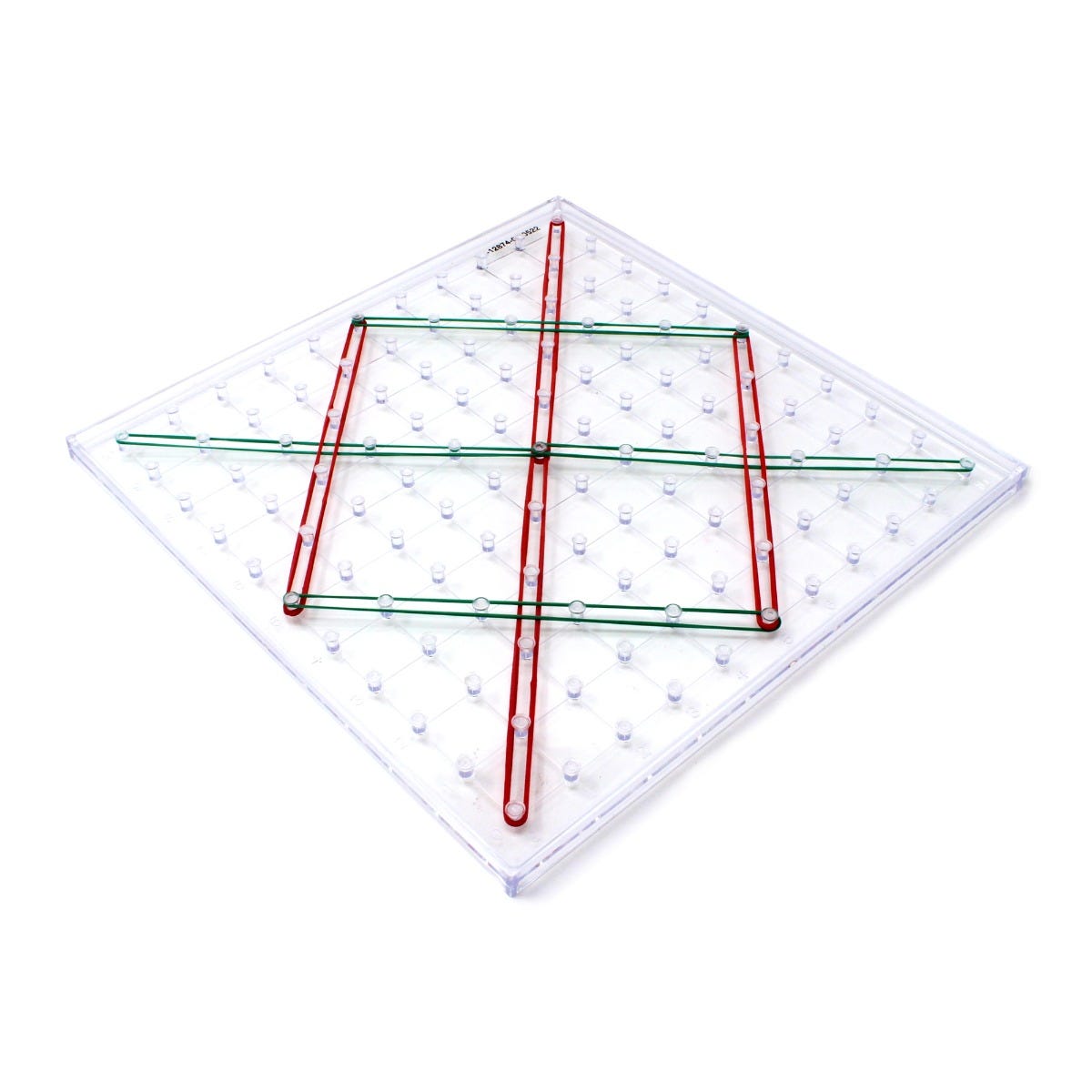 Transparent Geoboard, Geoboards are a visual way for children to grasp the basics of maths principles including geometry, symmetry, angles, fractions, and more through fun, hands-on learning activities. Made from durable transparent plastic, the 11 x 11 pin Transparent Geoboard is ideal for maths learning in the classroom and at home. Use the included colourful elastic bands, and add your own for even more creative maths fun. Grab an elastic band and start learning about angles, shapes, geometry and more! T