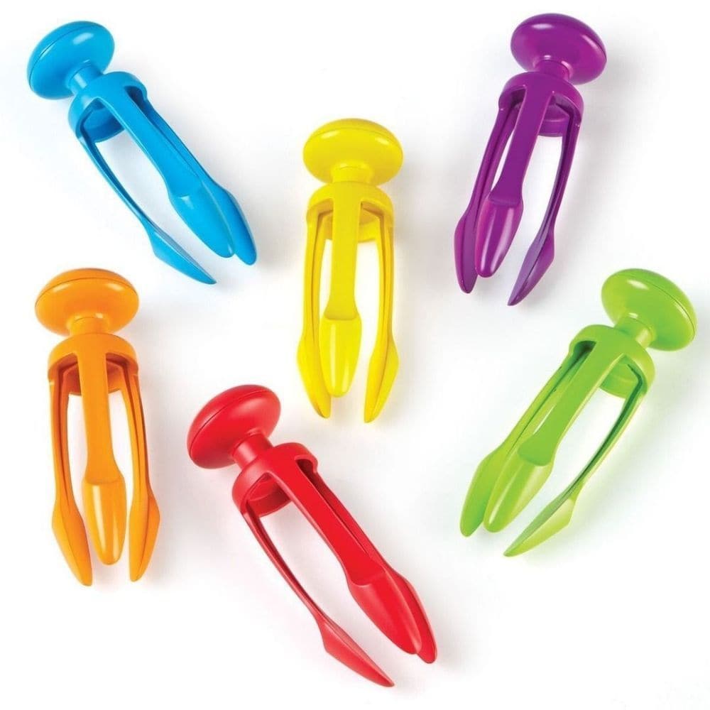 Tri-Grip Tongs Set of 6, Tri-Grip Tongs are ideal for helping young children practise essential fine motor skills, particularly the pencil grip. Each Tri-Grip Tong features intuitive finger placements which make it easier for children to get used to the position and feeling of holding a pencil as they get ready to write. Tri-Gip Tongs are ideal for teachers, specialists and occupational therapists. These colourful Tri-Grip Tongs are the right size for young children to practise the pencil grip in preparatio