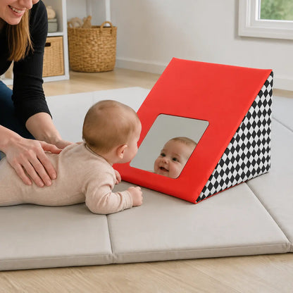 Triangle Mirror Wedge supervised baby tummy time in natural nursery light
