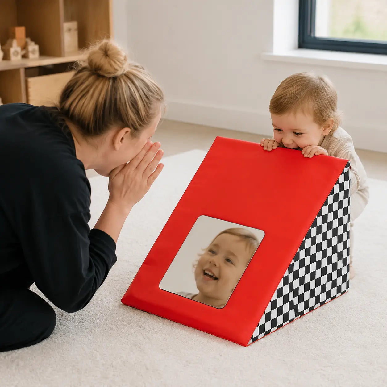 Triangle Mirror Wedge educator-led peekaboo mirror play
