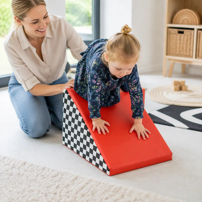 Triangle Mirror Wedge supervised toddler gross-motor ramp play