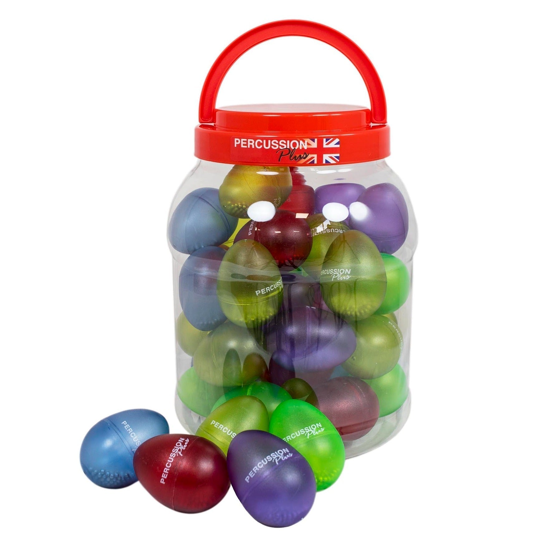 Tub of 40 Egg Shaker Translucent Colours, A tub of 40 Egg Shakers in a variety of translucent colours. These Egg shakers are very durable with a tough plastic shell and long-lasting colour. They're great for musical workshops and for classroom use.These items are musical instruments, suitable for use by 3 year olds and above. Tub of 40 translucent egg shakers - ideal for music clubs and workshops Tough plastic shells, light weight and ideal for small hands Shakers are supplied in large plastic tub with scre