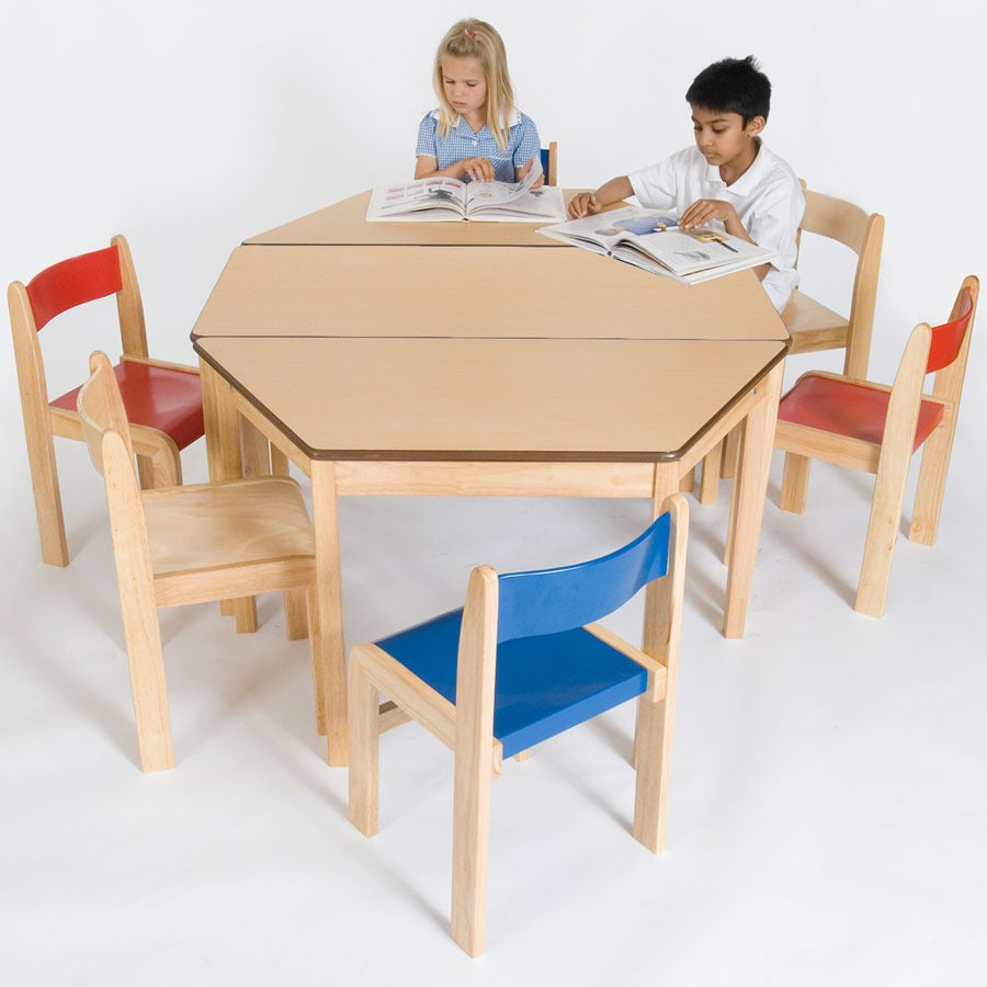Tuf Class Rectangular Table Beech, Whether it's several group learning areas or a larger space for a messy craft activity that's required, this robust Tuf Class Rectangular Table Beech will fit the bill.The Tuf Class Rectangular Table Beech is ergonomically designed with children's comfort and safety in mind, with rounded bullnosed edging to prevent those painful knocks and bumps and a reinforced supportive under-frame which is both glued and screwed to the table top.Finished in a scratch-resistant multicoa