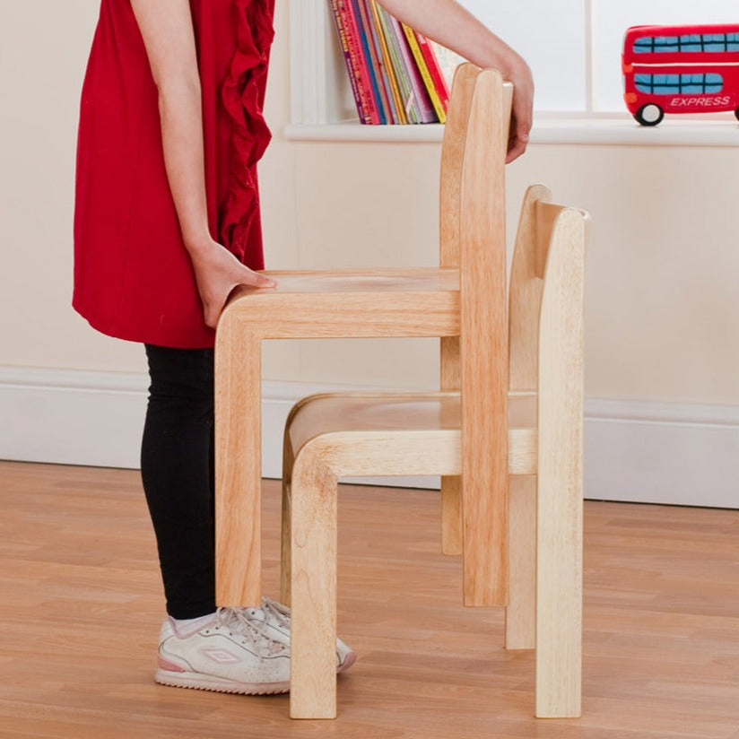 Tuf Class ™ Wooden Chair Natural Pack of 2, Robust, high quality, hand crafted solid wood stackable children’s chairs. Coordinate well with our Tuf Class™ Classroom Grouping Table Ranges. Robust, high quality, hand crafted solid wood stackable children™ chairs. Steam moulded wooden seat ergonomically designed back for optimum posture support and comfort. Acrylic scratch resistant multicoated varnish. Super strong, glued, screwed and pinned construction for heavy school use. Reinforced with a cross bar betwe
