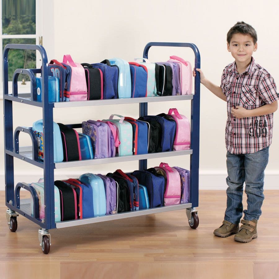 Tuf Double Lunchbox Trolley, Grumbling tummies equals unhappy children, so make the lunchtime scramble less frenzied and more efficient with this Tuf Double Lunchbox Trolley. The Tuf Double Lunchbox Trolley has capacity for up to 60 lunch bags, children can neatly store their lunch bags on arrival and quickly find them again at lunchtime. The Tuf Double Lunchbox Trolley has three large shelves with centre divides and is easily accessible from both sides. The Tuf Double Lunchbox Trolley has four robust casto