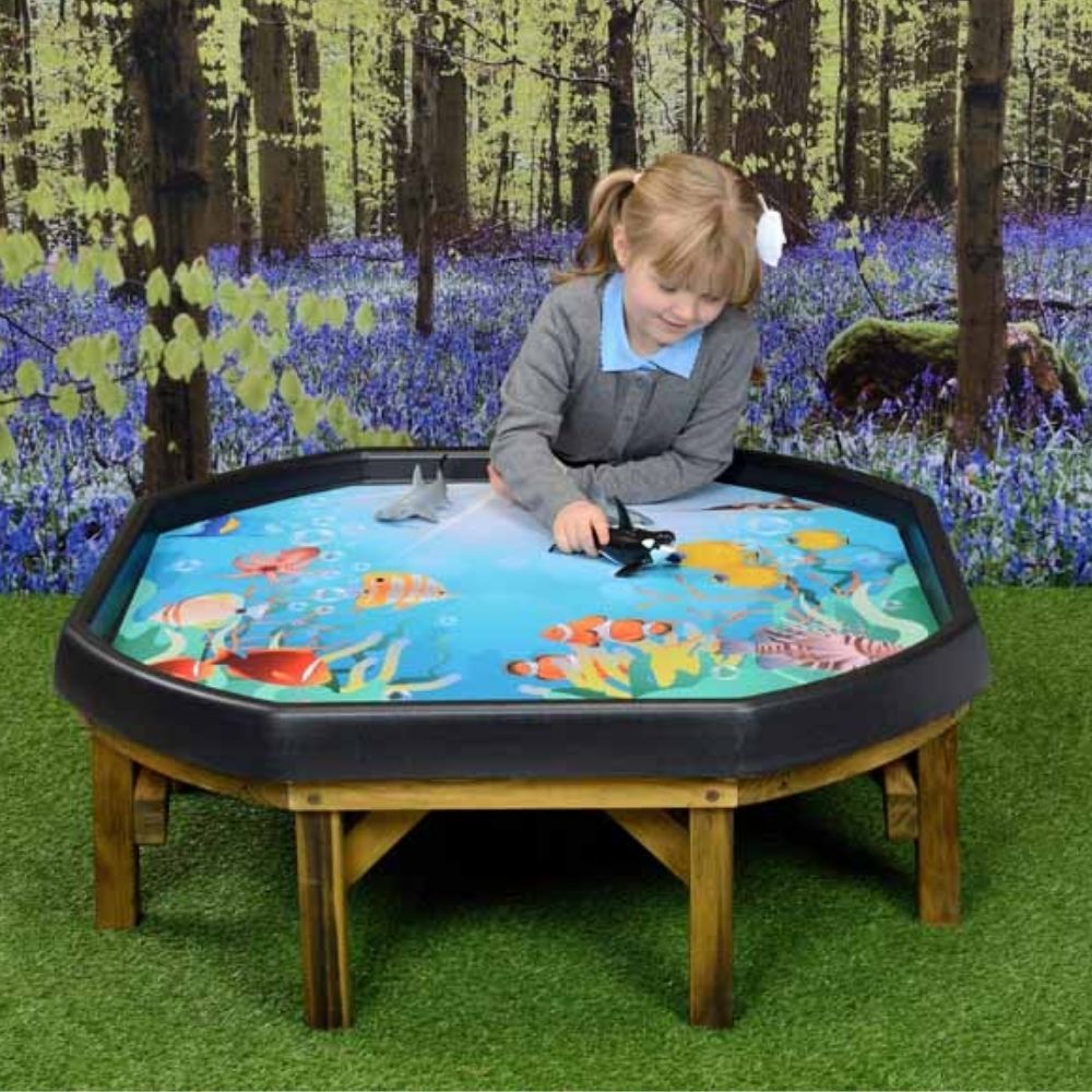 Tuff Tray Insert Below the Sea Mat, Dive into ocean life with this beautifully illustrated Tuff Tray Insert Below the Sea Mat. Add boats and animals to the tuff tray mat and bring the play scene to life. Use a variety of wet and dry materials to create a multi sensory 3D experience. Printed on our plastic backed polyester, these mats are suitable to be used outdoors as well as indoors. The Tuff Tray Insert Below the Sea Mat is designed to fit the Active World Tuff Tray. This mat can fit in the Tuff Spot Tra