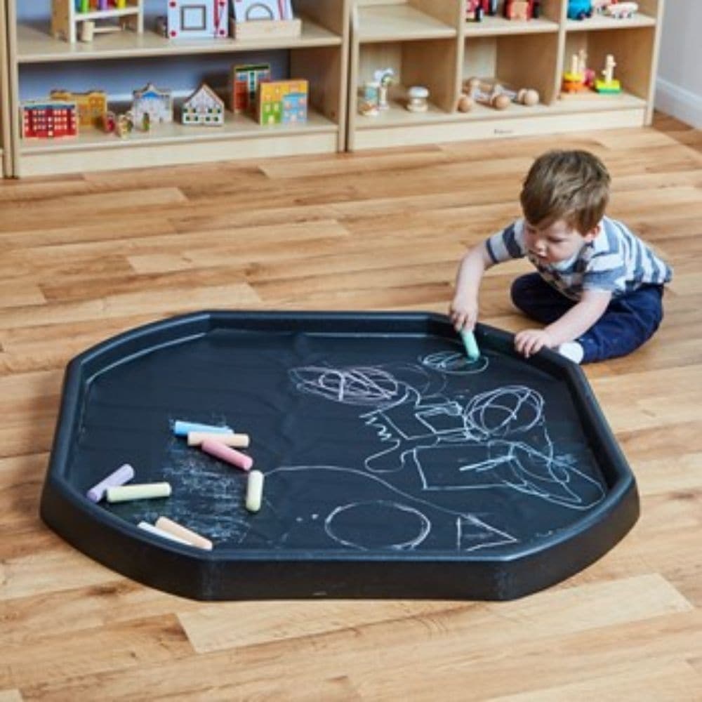 Tuff Tray Insert Chalkboard Play Tray Mat, The Tuff Tray Insert Chalkboard Play Tray Mat can be used for a variety of activities that develop different skills. The Tuff Tray Insert Chalkboard Play Tray Matt can be used for creative work, number and letter formation, children writing their names or to design their own racetrack! This mat can be used with chalks or chalk pens and is wipe clean. Mat can be rolled up to pack away easily for storage. Develops fine and gross motor skills Encourages creative think
