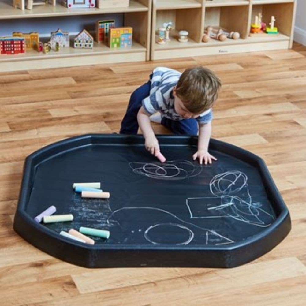 Tuff Tray Insert Chalkboard Play Tray Mat, The Tuff Tray Insert Chalkboard Play Tray Mat can be used for a variety of activities that develop different skills. The Tuff Tray Insert Chalkboard Play Tray Matt can be used for creative work, number and letter formation, children writing their names or to design their own racetrack! This mat can be used with chalks or chalk pens and is wipe clean. Mat can be rolled up to pack away easily for storage. Develops fine and gross motor skills Encourages creative think