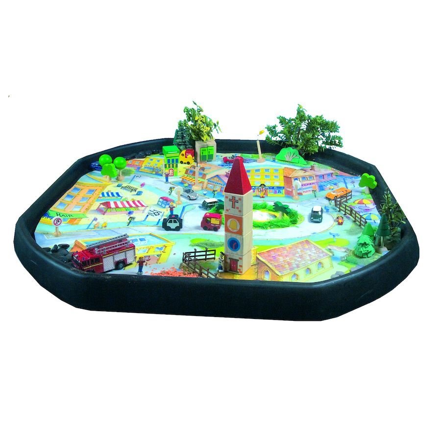 Tuff Tray Insert Town Scene Mat, This beautifully illustrated Tuff Tray Insert Town Scene Mat is another addition to the Active World experience. Navigate your way around our busy town with its realistic church, bank, fire station, etc. Excellent tool for developing language, communication and awareness of road safety. Add a touch of realism to playtime, stimulate conversations, and foster a deeper understanding of the world around them, all with our Tuff Tray Insert Town Scene Mat. Dive into the bustling l