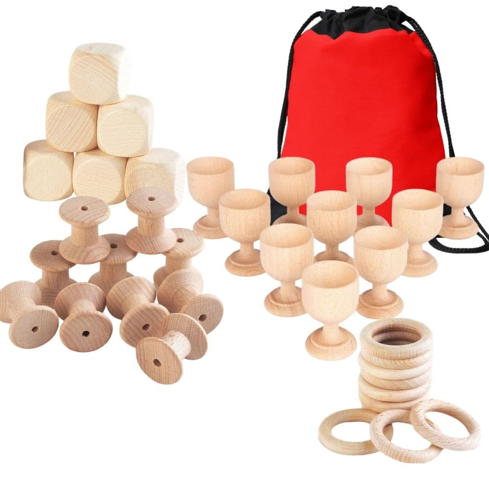 Tuff Tray Play Ideas Kit -Heuristic Play, This comprehensive Tuff Tray Play Ideas Kit -Heuristic Play kit is perfect for any Early Years’ setting and includes all the wooden resources and a handy drawstring storage bag.There is no 'correct' way of using these objects - so your child is free to explore at will - there are no limitations to creativity and innovation! Our range of wooden heuristic play resources provides an opportunity to capitalise on toddlers’ curiosity about the objects that make up the wor