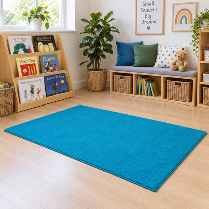 Tufty Rugs – blue 150 x 100 cm rug in an early years reading corner