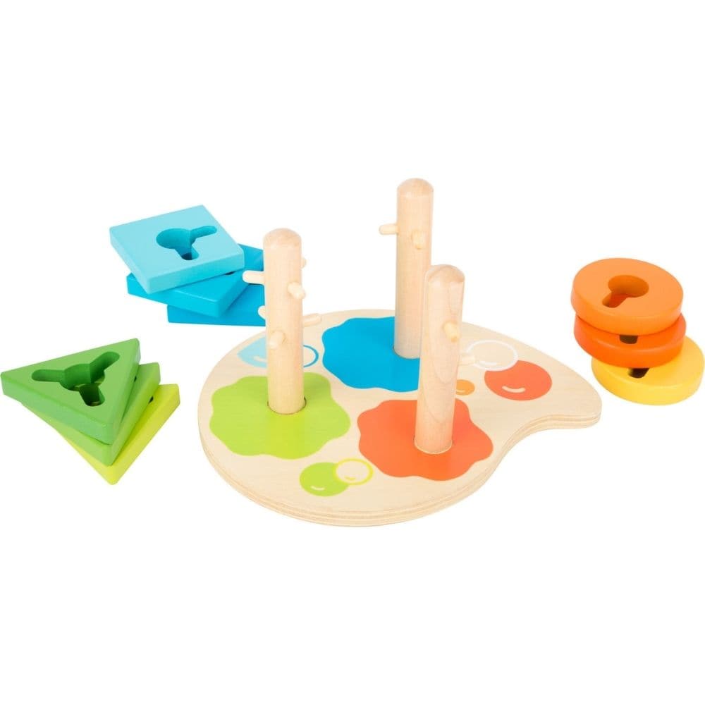 Turn And Sort Shape Sorting Toy, The Turn And Sort Shape Sorting Toy is a classic wooden toy that brings hours of fun and learning to young children. Designed as a manipulative puzzle, this toy combines shape and color recognition with fine motor skills development.The toy features a sturdy post and various colorful discs in different shapes and sizes. Children can twist or screw these discs onto the post, stacking them correctly to complete the puzzle. This process requires concentration, problem-solving s