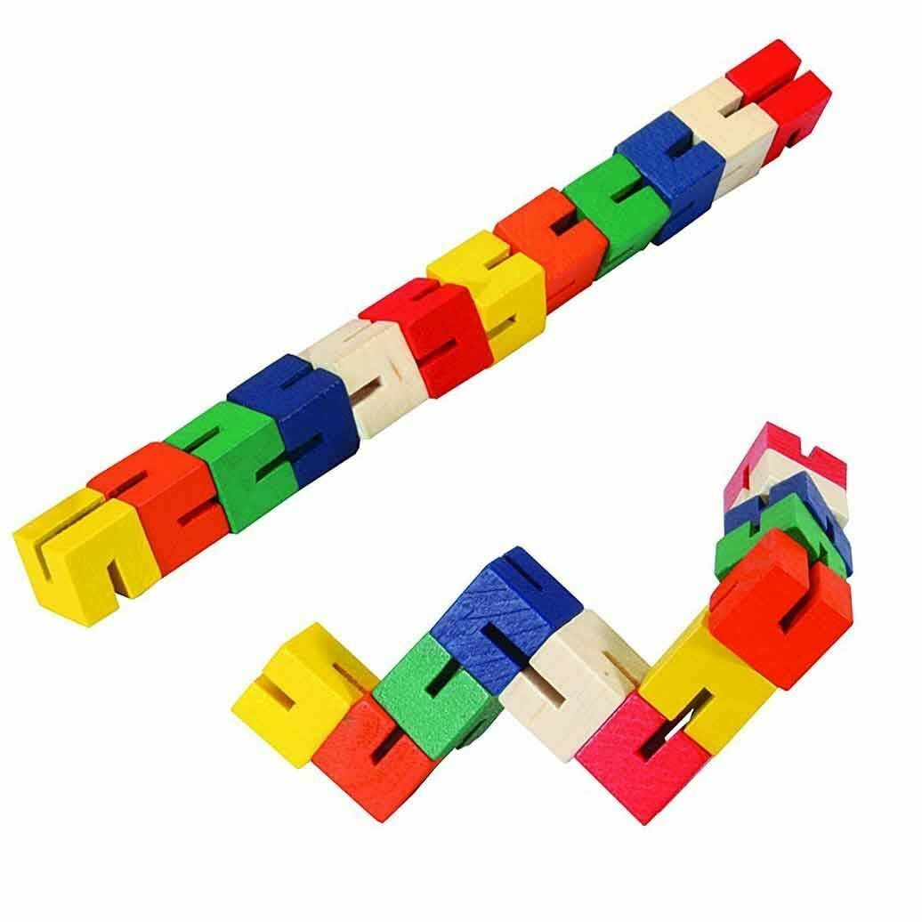 Twist and lock blocks, The wooden Twist and lock blocks are a simple but effective fiddle fidget toy. Bend or twist the wooden twist and lock blocks and keep children focused during quiet time or moments of stress. Coloured wooden Twist blocks are strung together with elastic which allows them to be locked and angled to make shapes and figures. With the ability to bend and twist, the wooden Twist and Lock Blocks are designed to keep children's fingers occupied and their minds freed to focus. Each block is c