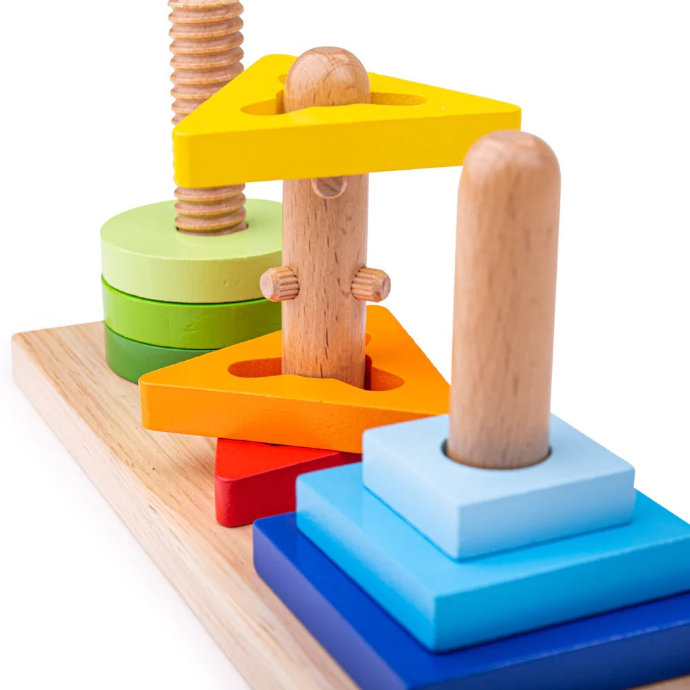 Twist and Turn Puzzle, This highly educational wooden Twist and Turn Puzzle provides early learners with an introduction to different shapes, colours and textures. The Twist and Turn Puzzle each of the brightly coloured wooden squares, triangles and circles to slide them down one of three sturdy pegs until they reach the base. This wooden Twist and Turn Puzzle provides early learners with an introduction to different shapes, colours and textures. Twist and turn each of the brightly coloured wooden squares, 