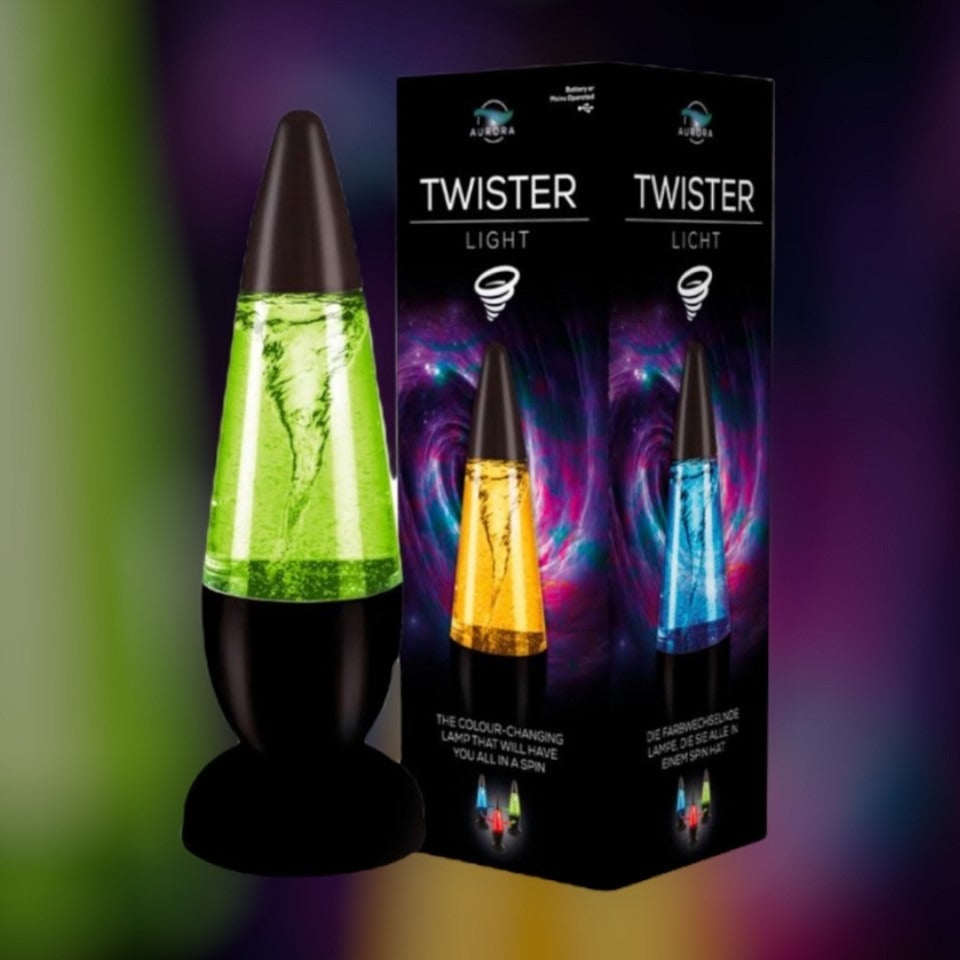 Twister Light Lamp, The liquid filled Twister Light Lamp is the perfect addition to any room, creating a mesmerizing tornado-like display that will captivate all who see it. With its colour-changing LEDs, this lamp offers a whirlwind of multi-coloured hues, providing a unique and stunning lighting experience.This lamp is extremely versatile, as it can be powered either by mains through the included USB cable, or by 3 x AA batteries. This means you can take your vortex light show with you wherever you go, wh