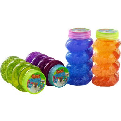 Twisty Slime, Putty that offers an interesting tactile experience. Unscrew the lid on the distinctive twisted bottle, then pour out the putty to mould, stretch, bounce and even watch it melt as you play with it. Supplied in an assortment of vibrant translucent colours. Pour it out onto your hands for a fun and slimy time, then put it back in the bottle to preserve it for the next session. Brightly coloured translucent putty Mould, stretch, bounce and watch it melt Comes in distinctive twisty bottle Assorted