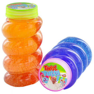 Twisty Slime, Putty that offers an interesting tactile experience. Unscrew the lid on the distinctive twisted bottle, then pour out the putty to mould, stretch, bounce and even watch it melt as you play with it. Supplied in an assortment of vibrant translucent colours. Pour it out onto your hands for a fun and slimy time, then put it back in the bottle to preserve it for the next session. Brightly coloured translucent putty Mould, stretch, bounce and watch it melt Comes in distinctive twisty bottle Assorted