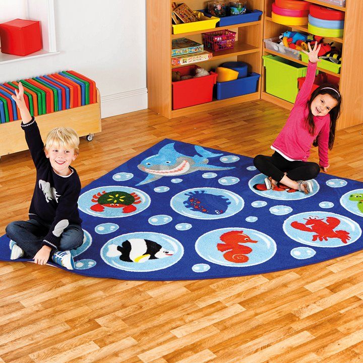 Under the Sea Corner Placement Carpet, This stunning Under the Sea Corner Placement Corner Carpet has clearly identifiable undersea creature placement seating areas for up to 8 children plus a teacher. The Under the Sea Corner Placement Corner Carpet has a brightly coloured radial seat configuration which is ideal for group teaching activities, reading or as a themed play area. The Under the Sea Corner Placement Corner Carpet comes with EN71 Safety Certification. Anti Slip Rhombus dura latex backing ideal f