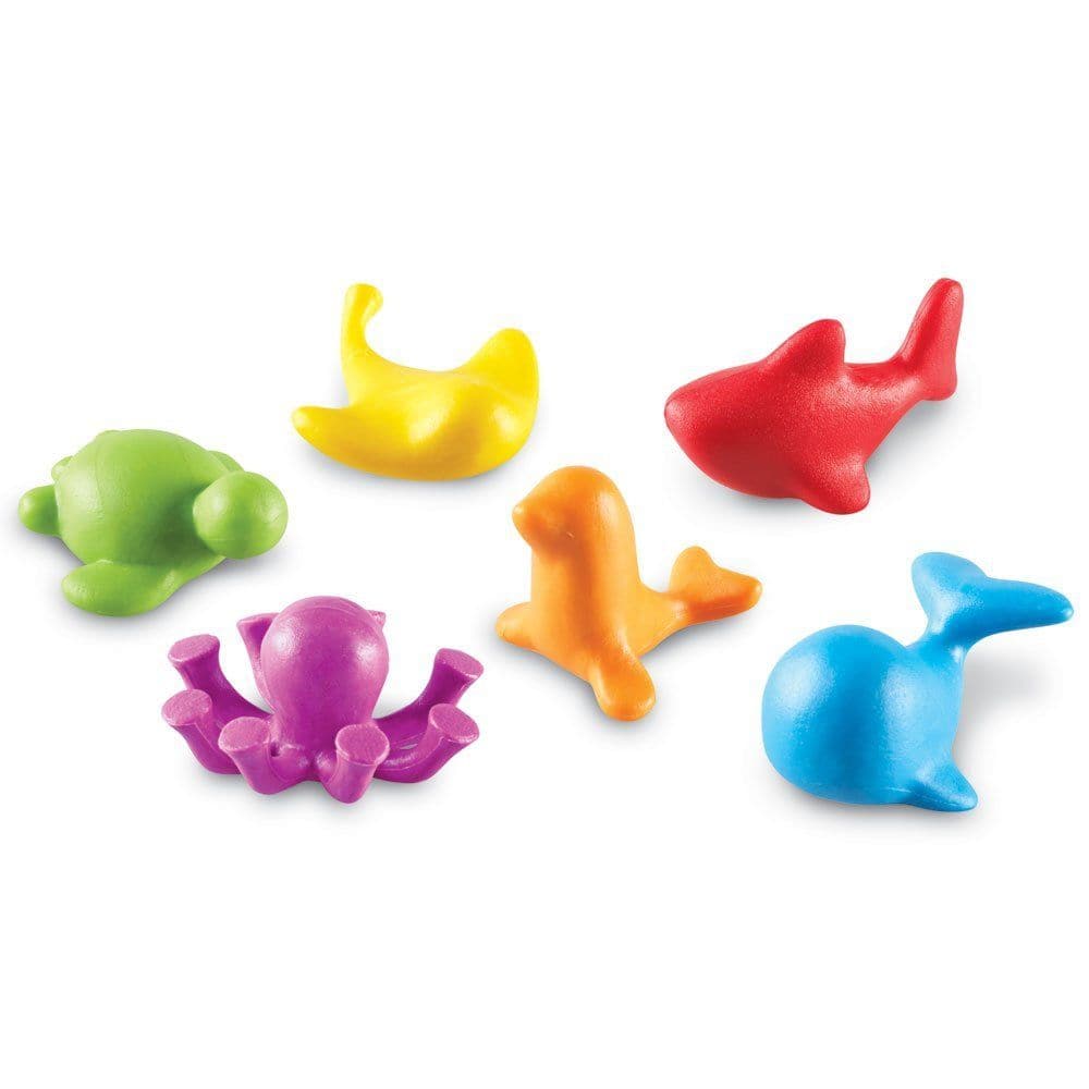 Under the Sea Ocean Counters Set of 72, Unique, attractive counters combine modern design and colours for early maths fun! These modern, colourful counters are a great way to liven up a variety of maths activities. Ideal for developing counting skills, sorting and patterning, these soft rubber counters are wipe clean - perfect for hands-on use. Counters feature six different ocean animals in six different colours (orange, green, yellow, red, purple and blue). Set of 72 ocean themed counters comes in a handy