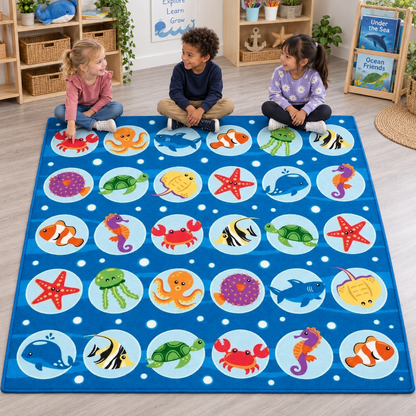 Under the Sea Placement Carpet – three children seated on marine-life placements