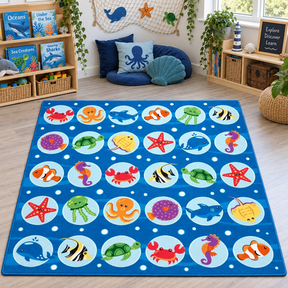 Under the Sea Placement Carpet – full marine-life carpet in a learning corner
