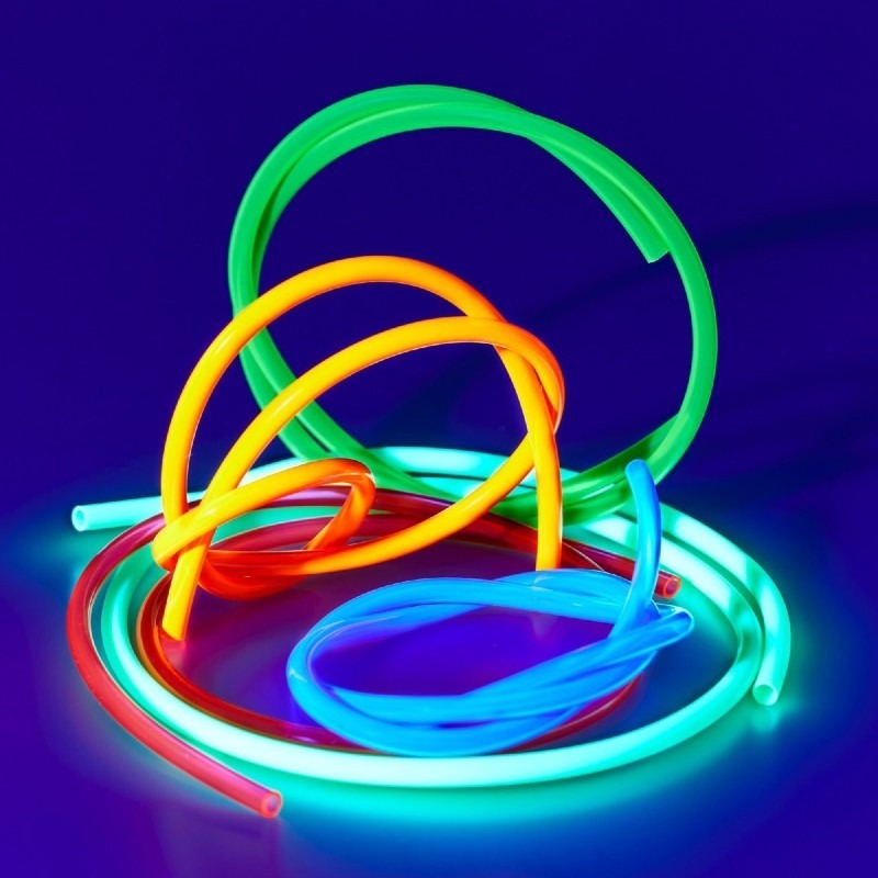 UV Linelite Tubing, The Sensory Room UV Neon LineLite tubing is a metre long tube that glows brightly under ultraviolet light. It is similar to a glowstick in effect, but has the added bonuses of containing no harmful chemicals, being highly flexible and having a smooth texture that is designed with hyper and hyposensitive users in mind. The flexibility of the LineLite Tubing means it can be tied in knots without breaking or causing damage to the product. The flexibility and durability of the tubing means t