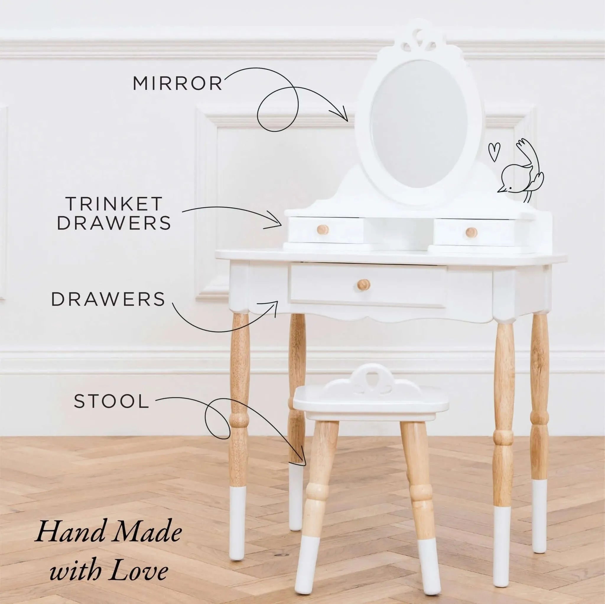 Vanity Table & Wood Stool-Vanity Table & Wood Stool