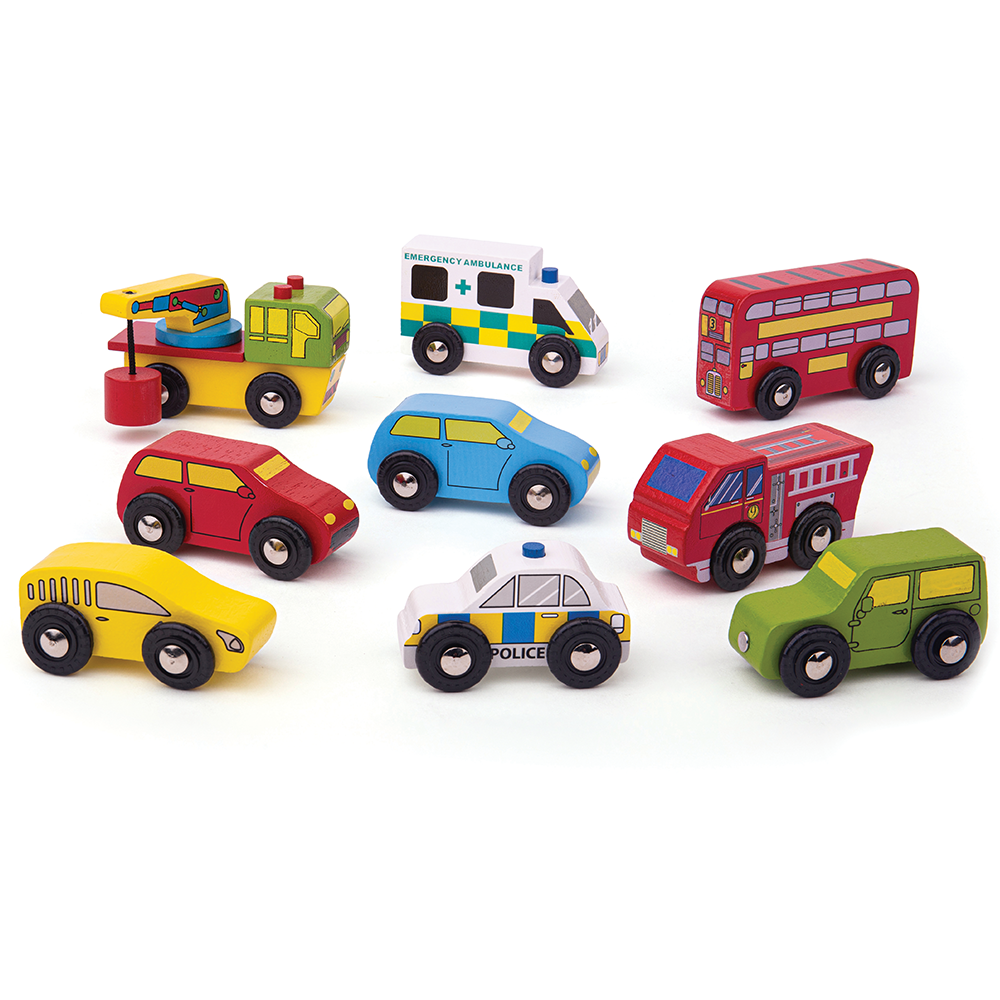 Vehicle Pack, Time to get busy and add some extra traffic to your wooden railway! This wooden train set accessory set includes colourful cars plus three emergency vehicles, a bus and a tow truck make up this fleet of vehicles. The tow truck has a magnetic winch to enable it to pull a broken down vehicle. Endless hours of creative role play fun. Consists of 9 play pieces. Most other major wooden railway brands are compatible with Bigjigs Rail. Made from high quality, responsibly sourced materials. Conforms t