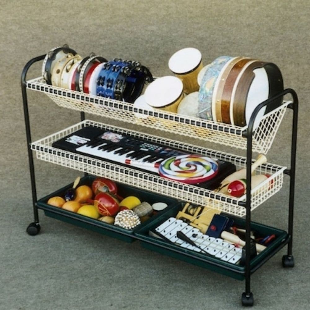 Versatile Music Storage Trolley, Versatile Music Storage Trolley with shelving to suit your whole percussion range. The Versatile Music Storage Trolley features full length 'V' shaped mesh tray and flat-bottomed mesh tray and plastic storage trays. Instruments not included. Material:Plastic & Metal Height:76 cm Length:117 cm Width:38 cm Age Range:Suitable for 5 to 11 years, Music Storage Trolley,Versatile Music Storage Trolley,Large Music Storage Trolley,Music Storage Trolley,music storage trolley,classroom
