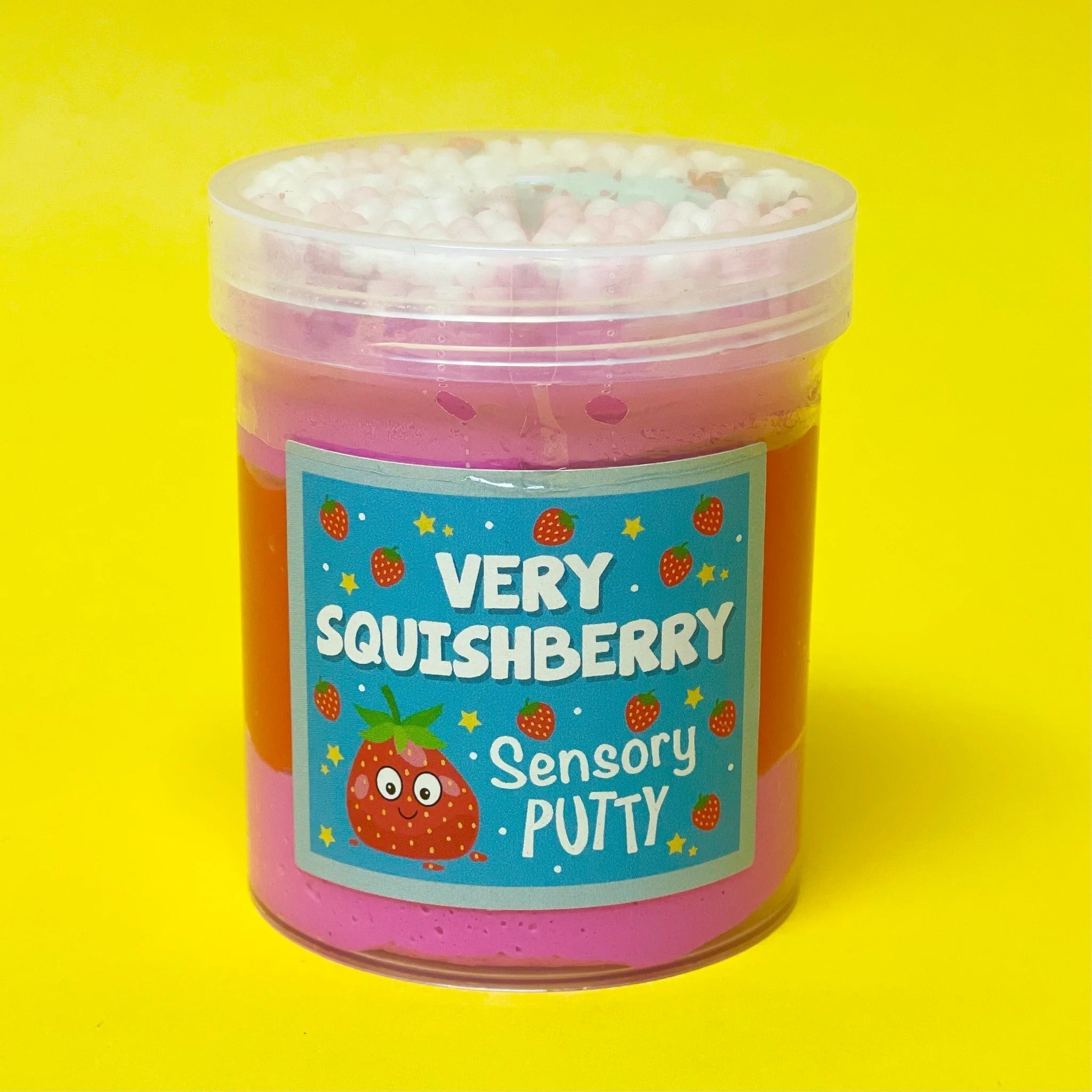 Very Squishberry Putty, Our Very Squishberry putty has three tiers of vibrant pink and red putty, topped with adorable strawberry sprinkles, pastel pink and white floam balls and a strawberry charm to top it off! Putties are air reactive and will dry out of left out. Always return to the container after play with the lid tightly on. Keep away from direct sunlight. Keep away from fabrics and porous surfaces. Container Size: 275ml Ages 5+, Adult supervision recommended. Very Squishberry Putty Washing hands th