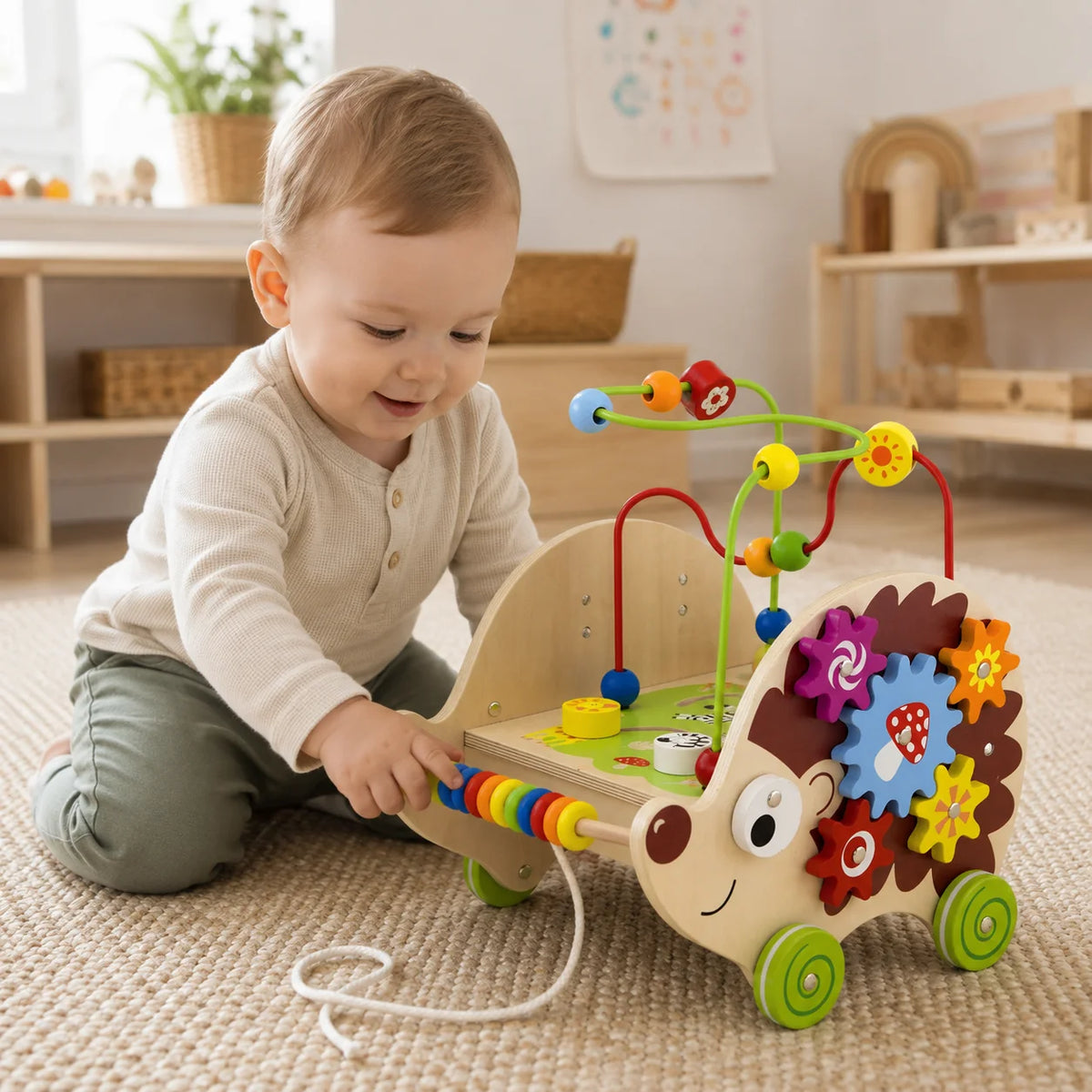 Viga Toys Wooden Pull Along Activity Hedgehog-Viga Toys Wooden Pull Along Activity Hedgehog