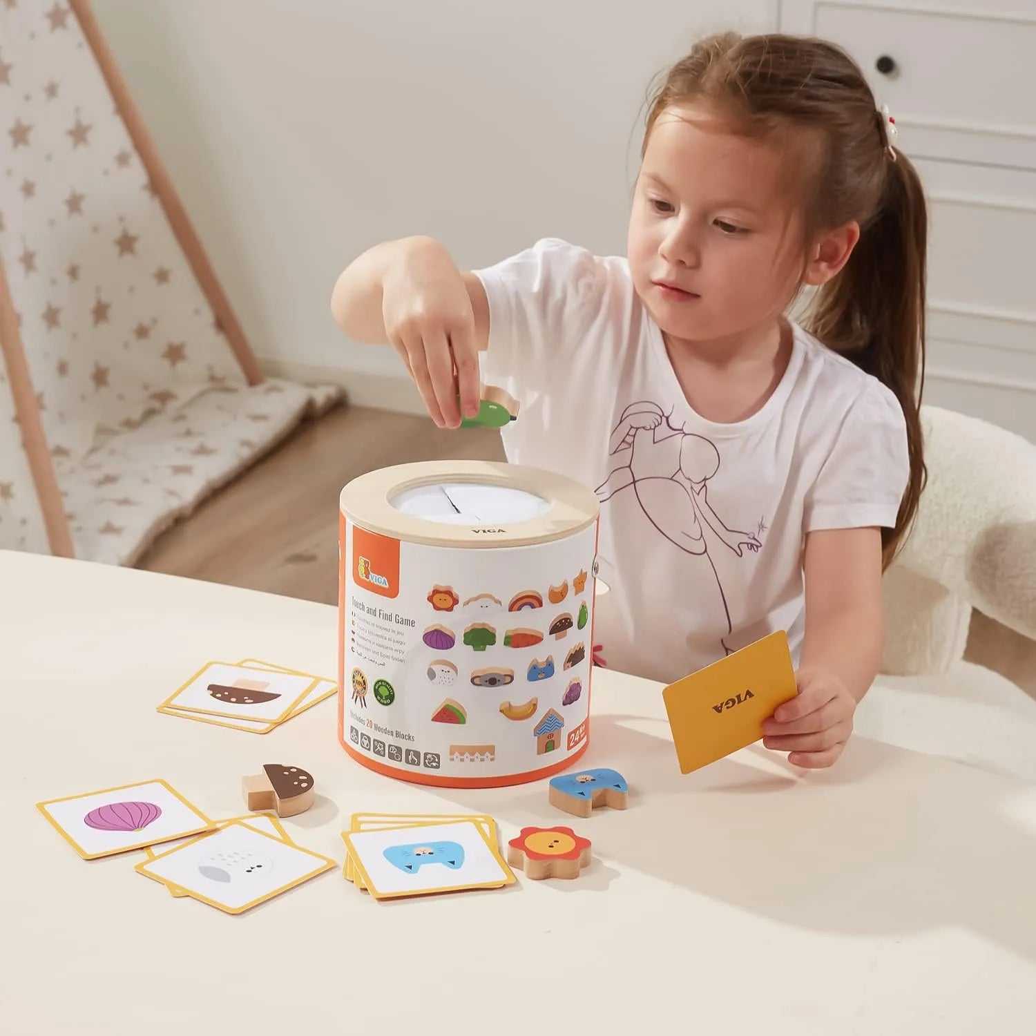 VIGA Toys - Gioco Tattile "Touch And Find" - Gioco Educativo In Legno Per Bambini, Scopri E Abbina Le Tessere