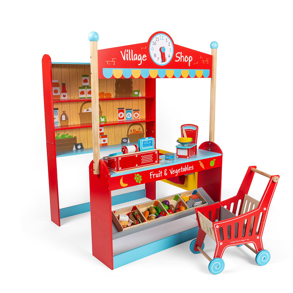 Village Play Shop Bundle, Let’s go shopping! Little shopkeepers can brush up on their customer service skills with our exclusive Village Play Shop Bundle. Enjoy hours of pretend play with the included Village Shop, Shop Till with Scanner, Scales, Shopping Trolley, Meat Crate, Fish Crate, Fruit Crate and Vegetable Crate. Made from high-quality, responsibly sourced materials, each pretend play toy in this play shop set is designed for little hands to play with. Play shops are a great way to encourage creative