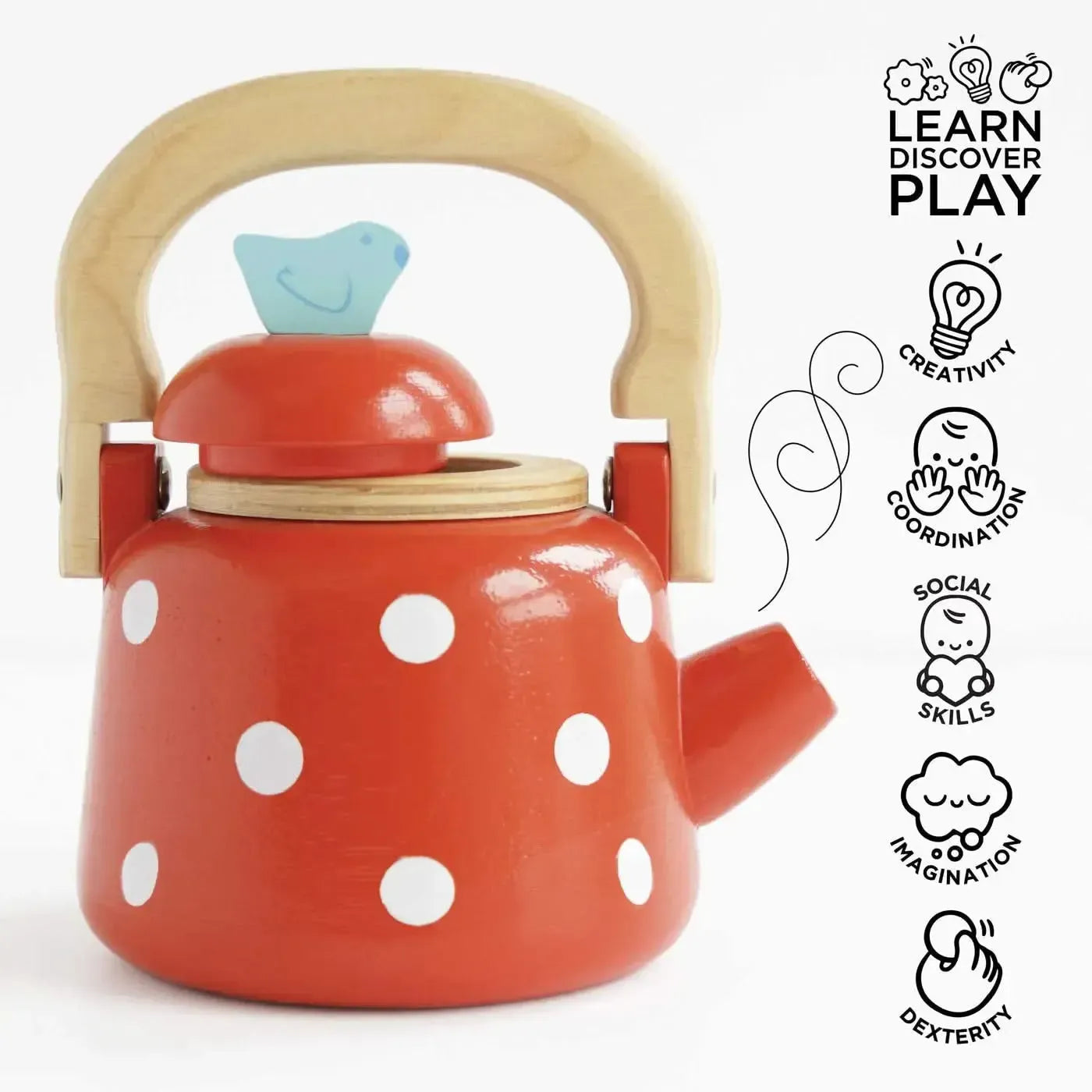Vintage Dotty Wooden Kettle-Vintage Dotty Wooden Kettle