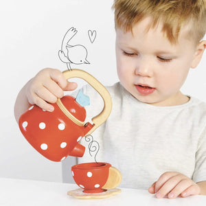 Vintage Dotty Wooden Kettle-Vintage Dotty Wooden Kettle