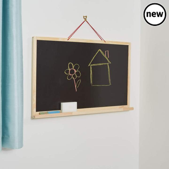Wall Hanging Dry Wipe Board and Chalkboard Easel, Children should be encouraged to use an easel as they will benefit in several ways. Fine motor skills are improved through holding pens or chalk. Gross motor skills benefit through larger movements of the upper arms. Cognitive skills are enhanced as kids use our magnetic letters to practice and learn the alphabet. Children first learn to use their creativity when they scribble or draw lines – this is an important first step in children learning to write and 