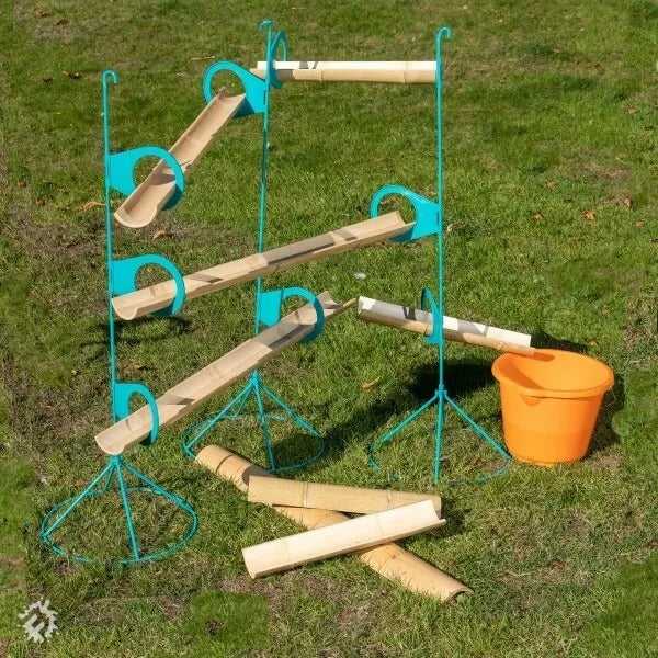 Water Channel Stands, A set of three tall and sturdy Water Channelling Stands Place the Water Channelling Stands on the ground or in Active World trays. The Water channelling stands can be used indoors or out. This set of 3 Water Channel Stands can hold the plastic or natural bamboo water channels in a number of different configurations. These Water Channel Stands come with plastic rings that hold each of the channels in place. Simply click the plastic rings on to the channel holder at the desired height, t