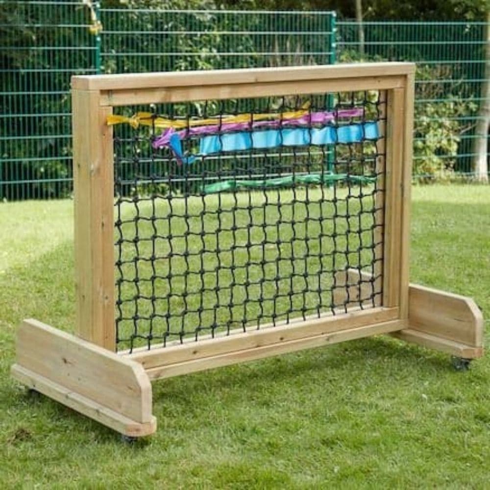 Wheely Weaving Panel, The Wheely Weaving Panelis a sturdy mobile weaving frame with lockable castors. Children can work in pairs, threading, weaving and manipulating materials through the netting. This large base will encourage fine motor skill development, planning and communication between children. This Wheely Weaving Panel has a sturdy frame can be moved around your setting. The Wheely Weaving Panel is made from pre-treated Scandinavian Redwood which is guaranteed against rot and insect infestation for 