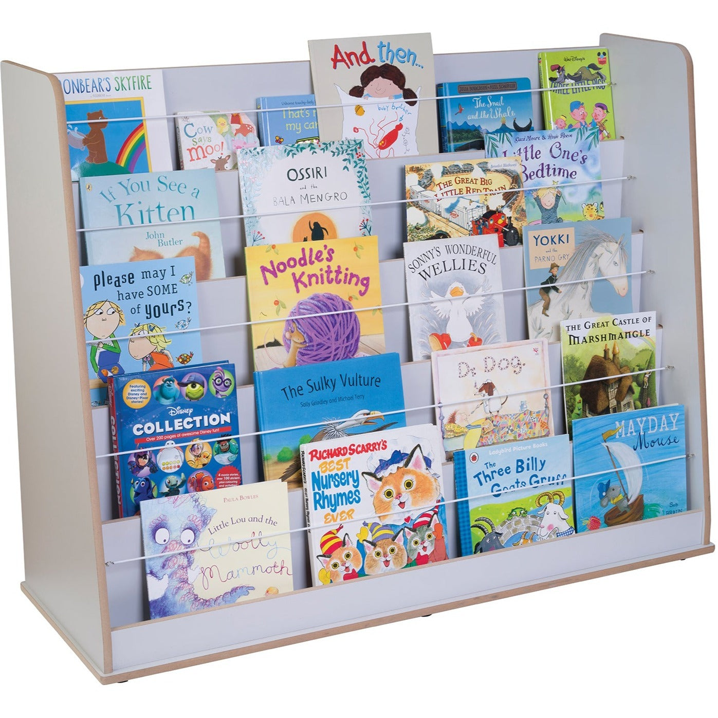 Wide Free Standing Book Display Unit, A wide anti-topple book display unit which is designed to be easily accessible and simple, yet sturdy. Great for maximising storage and displaying books the unit also features curtain wire on each shelf to keep books safe and in place. The unit can be used alone or alongside other units in the range. Wide Free Standing Book Display Unit 15mm Covered MDF – ISO 22196 certified antibacterial. Can be used alone or alongside other units in the free-standing range. Easily acc