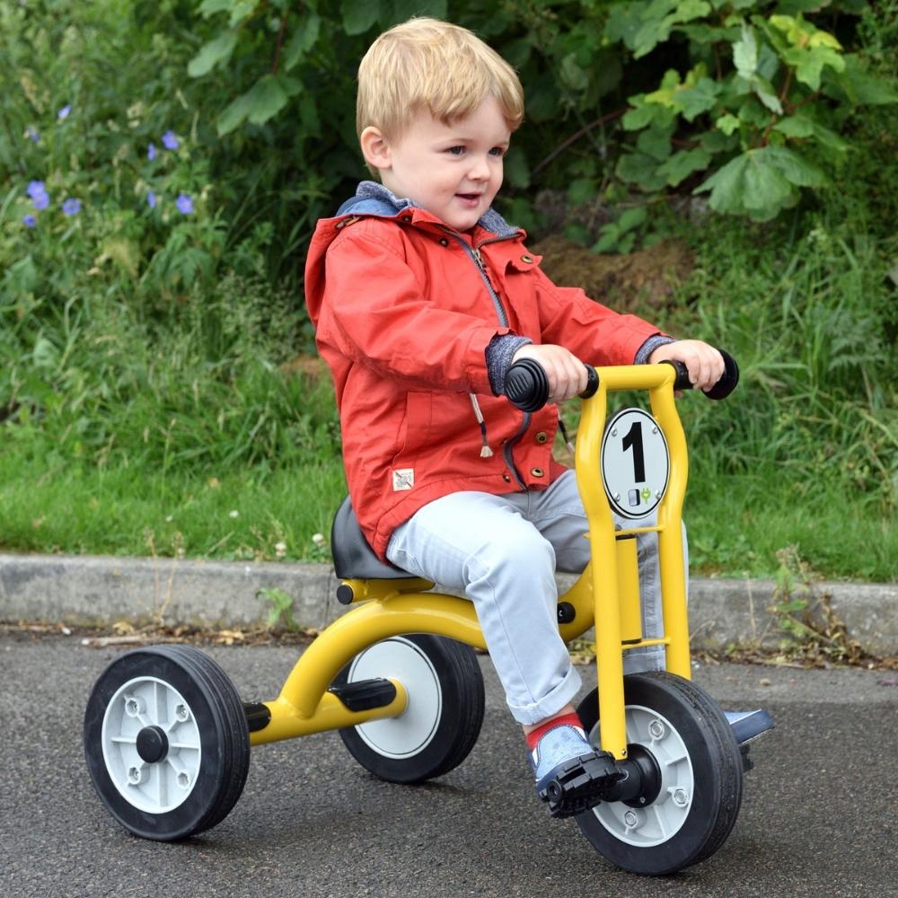 Wisdom Small Trike, This Wisdom small trike is a robust and good quality tricycle that allows children as young as 2 to enhance their motor skills. Children will love to explore the playground and outdoors with this stylish and practical Wisdom Small Trike.The Wisdom Small Trike has wheels which are made of durable polypropylene with solid rubber puncture proof tyres. Wisdom Small Trike tyres tested and surpass 100,000 cycles wear test. Solid rubber safe and comfortable handlebar grips. The durable sculptur