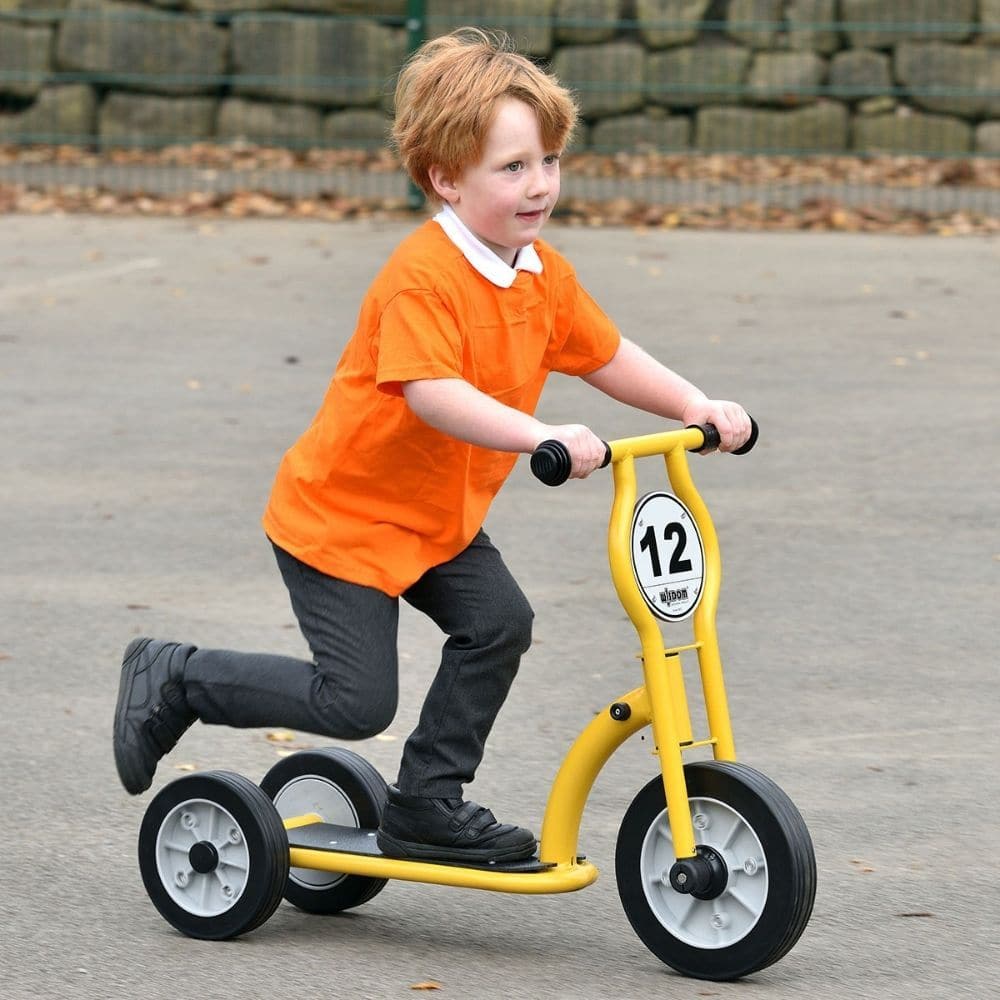 Wisdom Trike Scooter, This Wisdom Trike Scooter allows younger riders from age 3+ a great combination of stability and manoeuvrability whilst learning to balance with confidence. The Wisdom Trike Scooter has wheels which are made of durable polypropylene with solid rubber puncture proof tyres.The Wisdom Trike Scooter tyres are tested and surpass 100,000 cycles wear test.The Wisdom Trike Scooter is designed for children aged 2-4 years old and is a durable scooter with a 5 year frame warranty.Benefits of the 