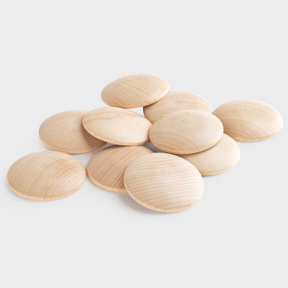 Wooden Discs - Pk10, Unlock the potential for boundless creativity and discovery with our TickiT® Beechwood Discs. Rooted in the principles of heuristic play—which comes from the Greek word "eurisko," meaning "I discover"—these discs offer an open-ended, hands-on approach to learning. Crafted from natural, smooth beechwood, these discs are far more than simple wooden objects. They are tools for exploration, imagination, and understanding. There's no single "correct" way to use them, giving your child the fr
