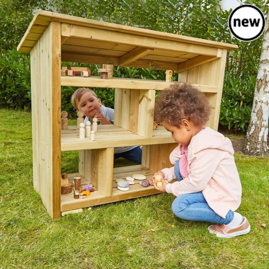 Wooden Dolls House, The Wooden Dolls House is a wonderful wooden resource for children to use outdoors, enabling conversation of different families and people. Made from FSC sustainable timber and treated against rot with a 10 year guarantee, this sturdy dolls house can be left outside for children to use for independent play. This dolls house has double-sided access, three levels and six rooms to explore. Key features: Double-sided access Three levels Made from FSC sustainable timber 10 year guarantee Deli