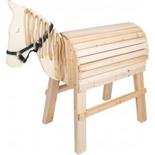 Wooden Horse, Introducing our Wooden Horse, the ultimate gift for horse enthusiasts of all ages! This large playing, riding, and vaulting horse is made of untreated and weather-resistant wood, making it a reliable and durable companion for all kinds of equestrian adventures.Designed with both small and bigger horseback riders in mind, this wooden horse provides a playful introduction to the basics of horses, ponies, and riding. The mane and tail, made of sisal, invite children to style and braid them, encou