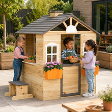 Wooden Playhouse Cottage with Bench and Service Station-Wooden Playhouse Cottage with Bench and Service Station