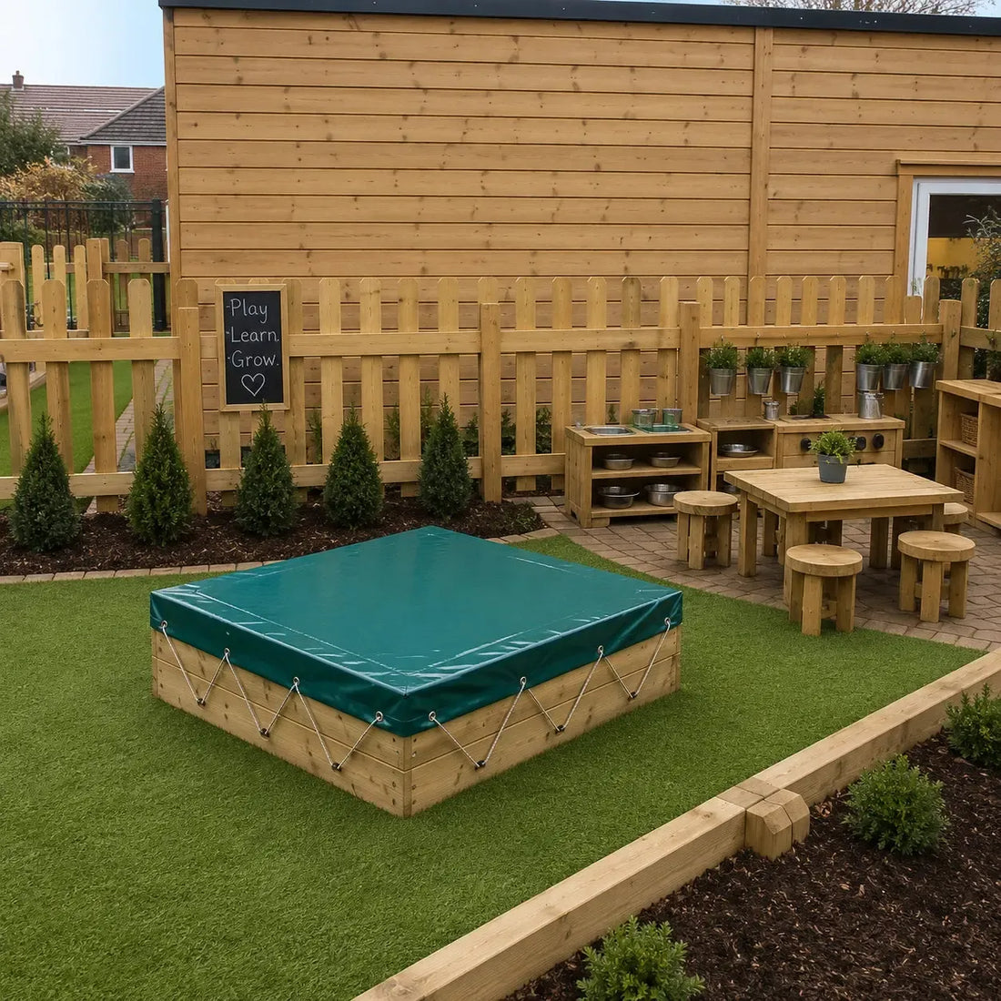 Wooden Sandpit with PVC Cover-Wooden Sandpit with PVC Cover