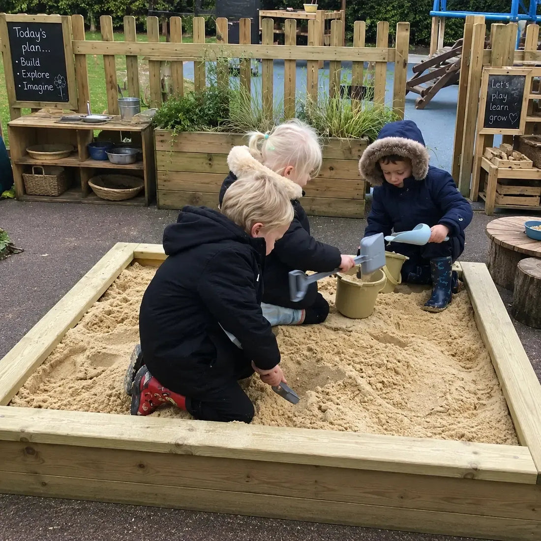 Wooden Sandpit with PVC Cover-Wooden Sandpit with PVC Cover