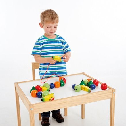 Wooden Threading Fruits 24 Pack, The Wooden Threading Fruits are perfect for promoting hand-eye and sequencing skills. Large, wooden pieces of fruit easy enough for small hands to manipulate. The Wooden Threading Fruits set is excellent for developing fine motor skills as well as sorting, matching and sequencing.Who doesn't like fruit! These Wooden Lacing Fruits are great for enabling children to improve on their fine motor skills whilst trying to weave the thread through the holes, they can even try to ide