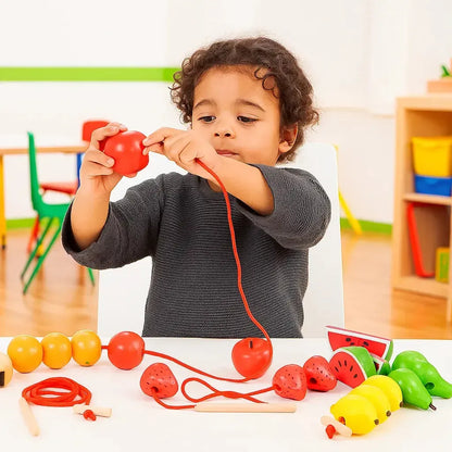 Threading Fruit Wooden Threading Fruits 24 Pack, Numeracy educational materials ...
